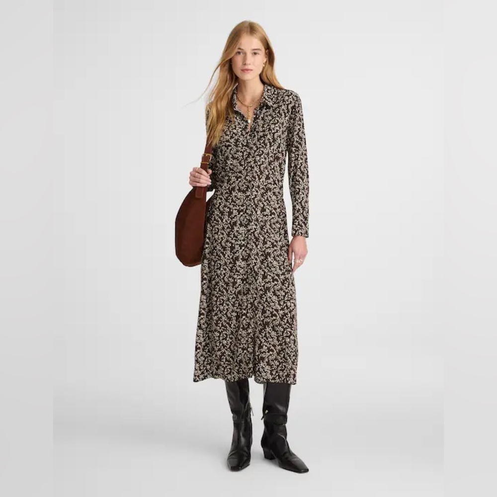 Madewell Ruched Midi Shirtdress Brown Floral Size 0